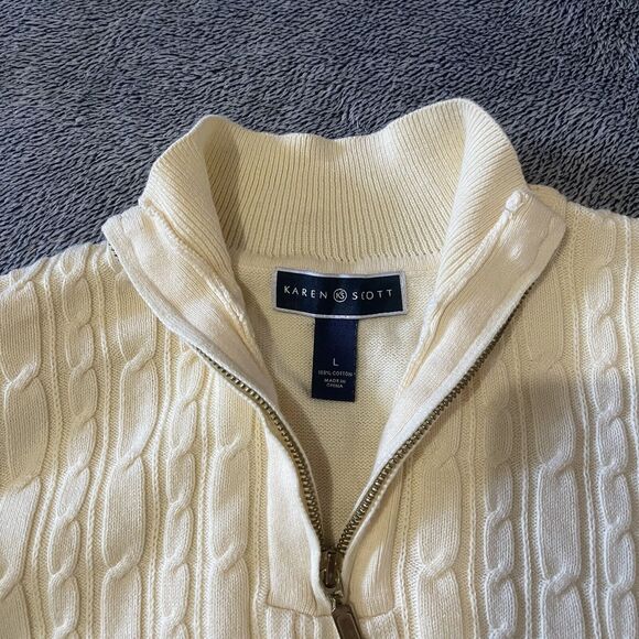 Karen Scott Womens Large Light Yellow Long Sleeve Collared Knit Pullover Sweater - Picture 4 of 5